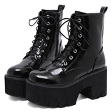 Schwarzes glänzendes Vegan-Leder Gothic Stiefel