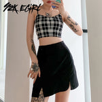 2pcs Sexy E-Girl Plaid Cami und schwarzes Crop Top Langarm