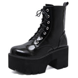 Schwarzes glänzendes Vegan-Leder Gothic Stiefel