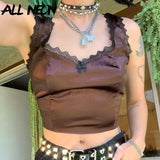 Crop Top aus Satin und Spitze in braunem Fairy Grunge