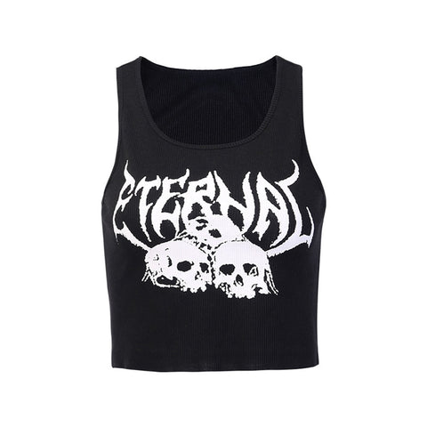 Kurzes Crop-Top E-Girl Print "Eternal" Totenkopf