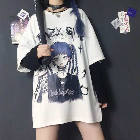 T-Shirt e-girl mit Manga-Print Gothic-Mädchen