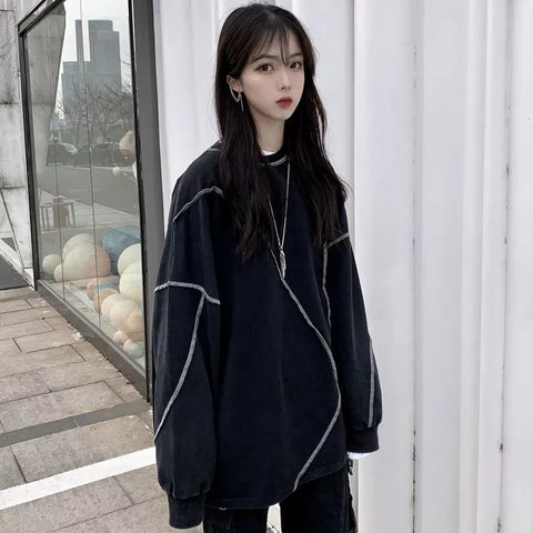 Schwarze Sweatshirts im Egirl-Stil für damen oversize