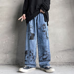 Vintage Jean in Blau aus den 90ern mit schwarzem Manga-Druck