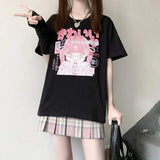 T-Shirt egirl japanischen Stil rosa und weiß