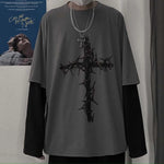 Damen Grunge Langarmshirt mit Kreuz-Print