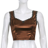 Crop Top aus Satin und Spitze in braunem Fairy Grunge