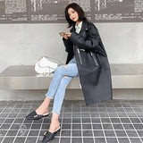 Oversized black leather biker jacket for women Casual style