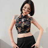 Vintage crop top with halter neck and dragon embroidery in Chinese style