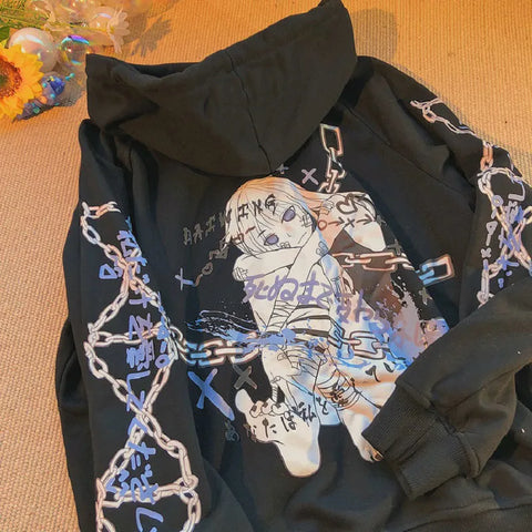 Anime Hoodie - Gothic E-Girl Streetwear mit Reißverschluss