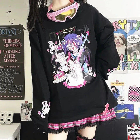 Kawaii Harajuku Sweatshirt mit Langarm für den ultimativen E-Girl Style