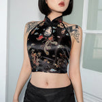 Vintage crop top with halter neck and dragon embroidery in Chinese style