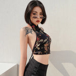 Vintage crop top with halter neck and dragon embroidery in Chinese style