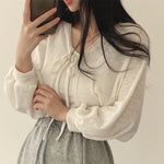 White soft-girl knitted cardigan with lacing and UV protection