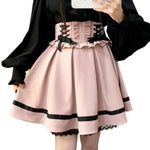 Gothic Lolita skirt with lace and lacing in pink