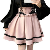 Gothic Lolita skirt with lace and lacing in pink