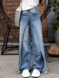 High-cut jeans with skirt insert in the upper area patchwork