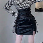 Edgy Black Leather Mini Skirt High Waisted with Lacing