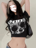 Short-sleeved T-shirt with 90s Gothic skull print