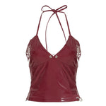 Glamorous Red PU Leather Halter Tops egirl