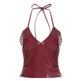 Glamorous Red PU Leather Halter Tops egirl