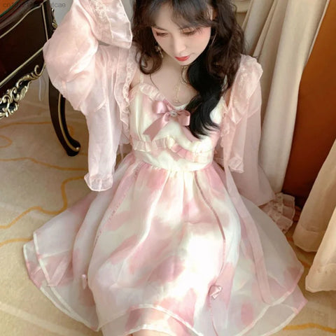 Cute Fairy Pink Dress for Women Lolita Double