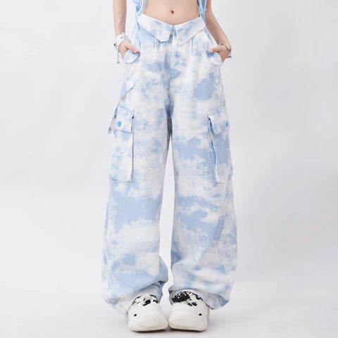 Lockert Cargo Hose weich Mädchen Blau Tie-Dye