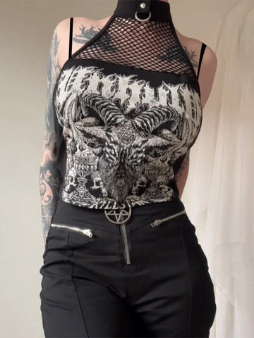 Gothic Tank Top mit Satan Druck für Frauen