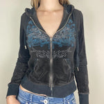 Grunge Hoodie with Graphic Blue Pattern 2000s