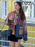 Ethno-Boho women's jacket with floral print and contrast pockets 2024