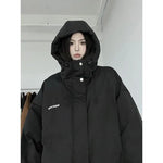 Black gorpcore oversized windbreaker jacket in streetwear style