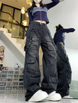 Y2K street style cargo pants for women in dark grey