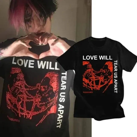 リル・ピープ e-girl Tシャツ「Love Will Tear Us Apart」ブラック