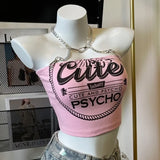 Sweet pink crop top with chain for a psycho-cute look