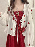 Kawaii summer cardigan with strawberry embroidery in indie style