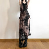 Fairy grunge dress for women Elegant sheath dress with side split tie-dye