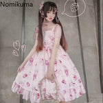 Sweet Lolita Style Dress for Women Japanese with Cherry Blossom Pattern and Flowing