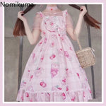 Sweet Lolita Style Dress for Women Japanese with Cherry Blossom Pattern and Flowing