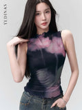 Alternative mesh tank top in purple-black