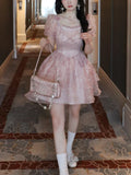 Magical Kawaii Lolita Summer Dress with Puff Sleeves in Gray