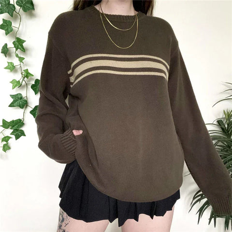 Casual Grunge Knit Sweater with Stripes