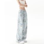 Trousers with floral print soft-girl for alternative styles