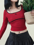 Chic Red Crop Tee with Lace for a Unique Pastel Goth