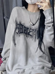 Gray Letter Print Hoodie for Women Grunge-Inspired