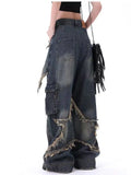 Brown Pachwork star  jeans for Women in Y2K Style