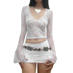 Crop Top in E-girl Style with V-Neck Sheer Figure-Hugging