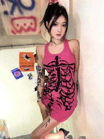 Rosa Skeleton-Kleid aus den 90er Jahren