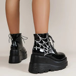 Gothic Spider Print High Heel Ankle Boots