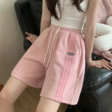 Rosa Sweatshorts mit Streifen für einen lockeren Koreanisch