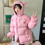 Kawaii Soft-Girl Cotton Jacket with Cat Ears and Zipper